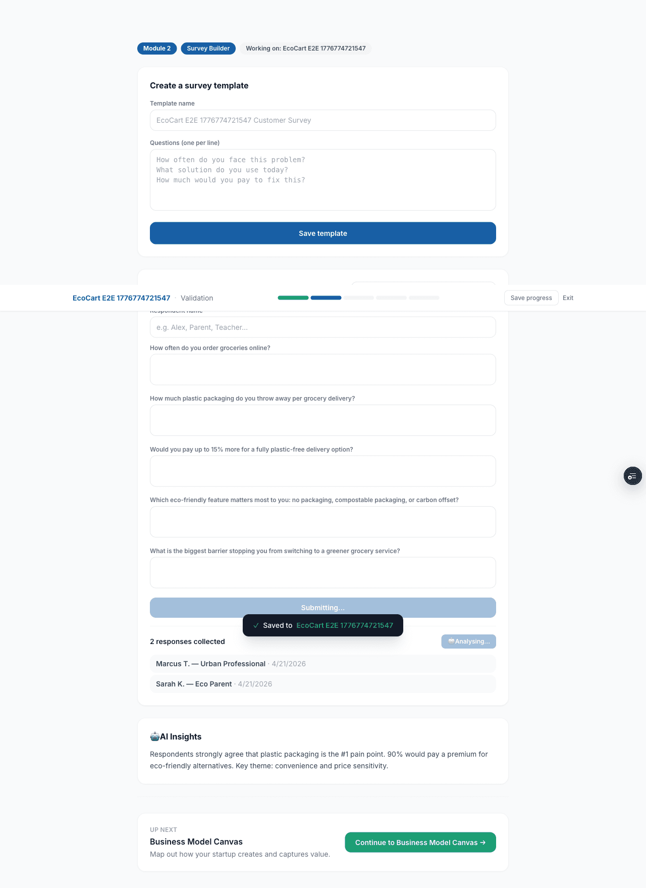 StartupToGo Customer Validation — AI insights from survey responses